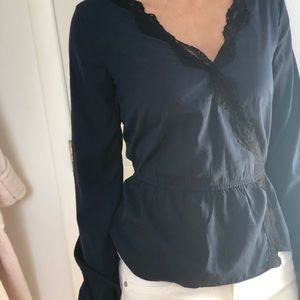 Navy top with black lace detail